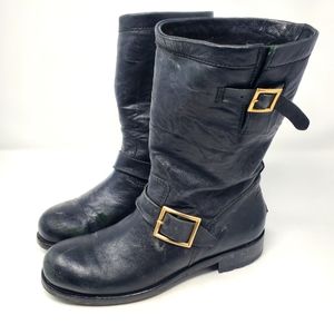 Jimmy Choo Black Leather Moto Boots